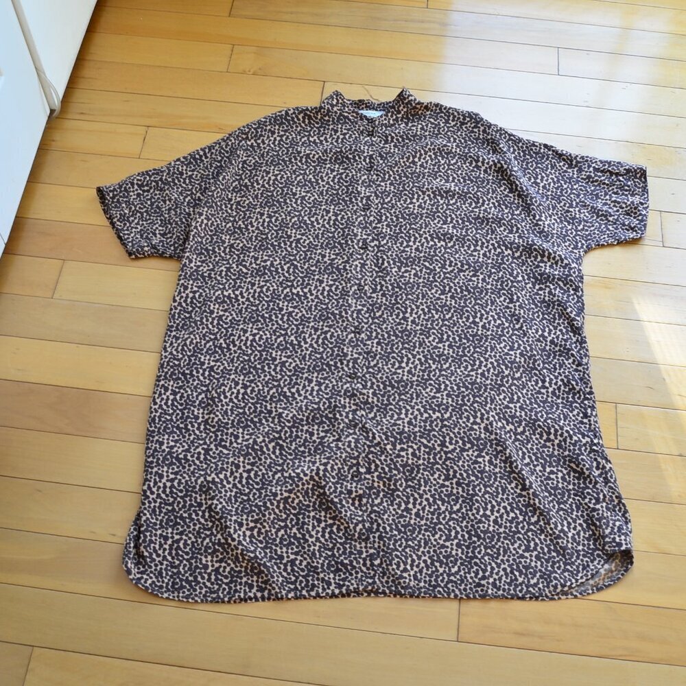 & Other Stories Leopard Print A-Line Button Up Collarless Shirt Dress US6